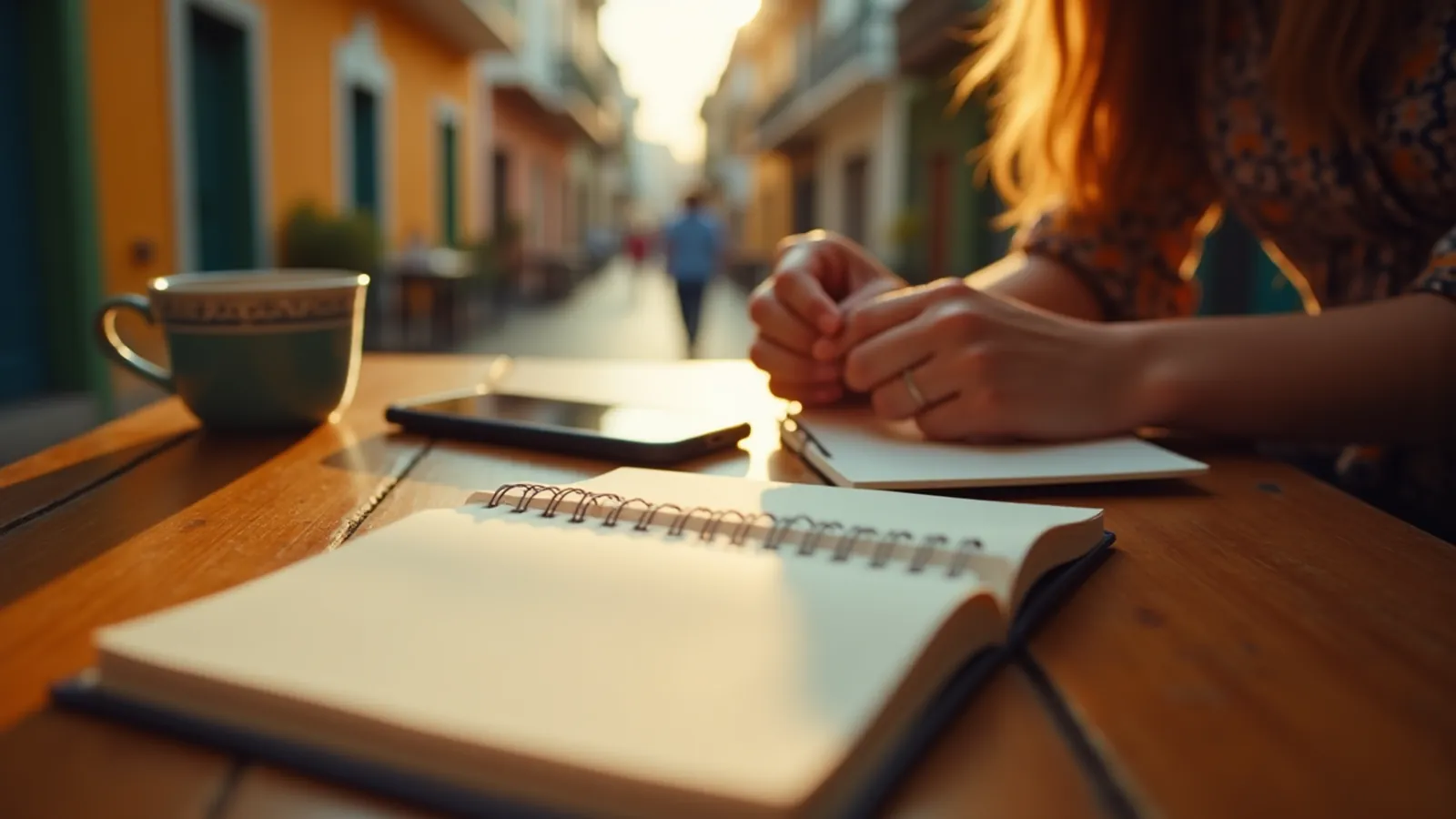 Spanish practice with blank cards at a calm kitchen table