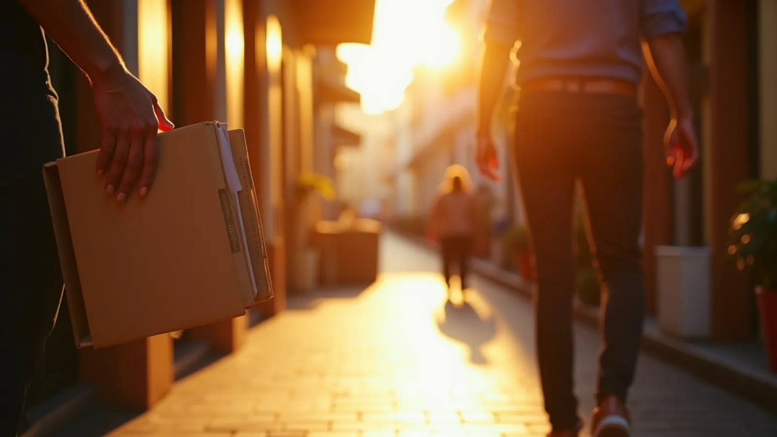 A person from behind holds keys in a bright empty rental hallway