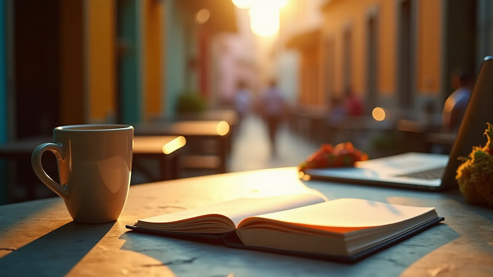 A Spanish study plan laid out on a sunlit kitchen table with notebook and coffee.
